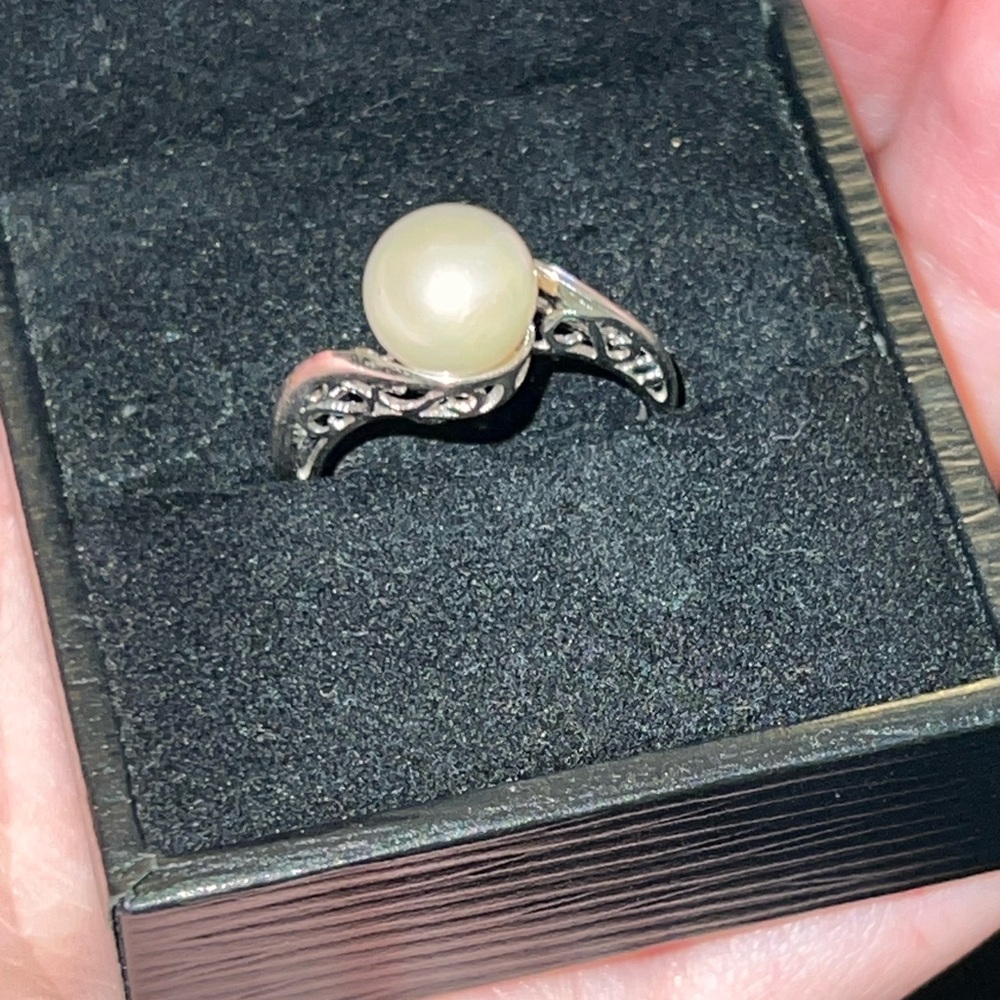 10k white gold genuine natural pearl ring 7